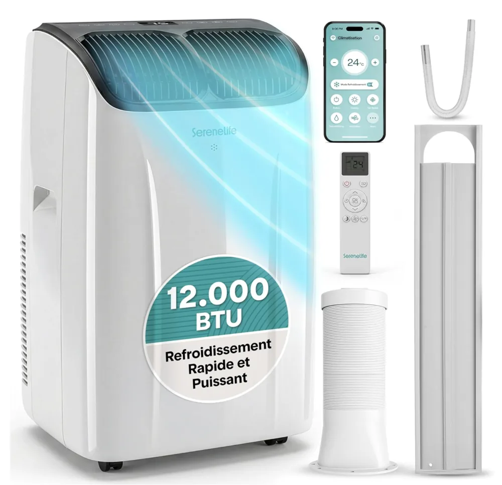 Climatiseur mobile SereneLife 12000 BTU 3-en-1 froid ventilation déshumidification