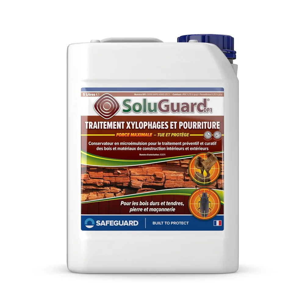 Traitement bois SoluGuard DP1 Safeguard contre xylophages et pourriture