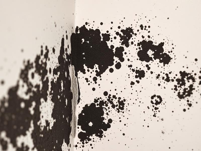 Traces de moisissure noire sur un mur blanc d'intérieur causées par l'humidité excessive - problème fréquent dans les logements français